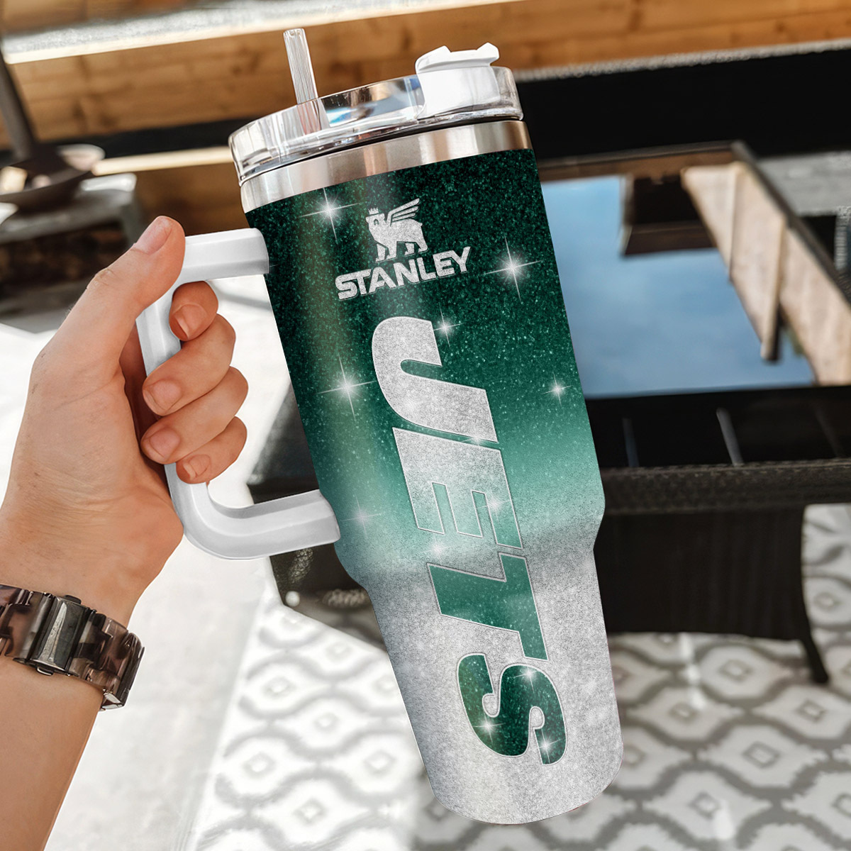 Personalized New York Jets Tumbler - Custom Name Stanley Cup with Handle - Image 3