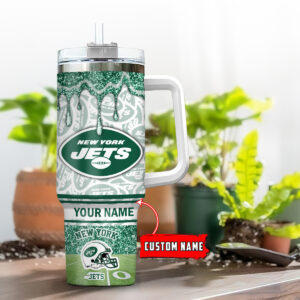 Custom New York Jets Tumbler with Handle - Personalized NFL Fan Gift