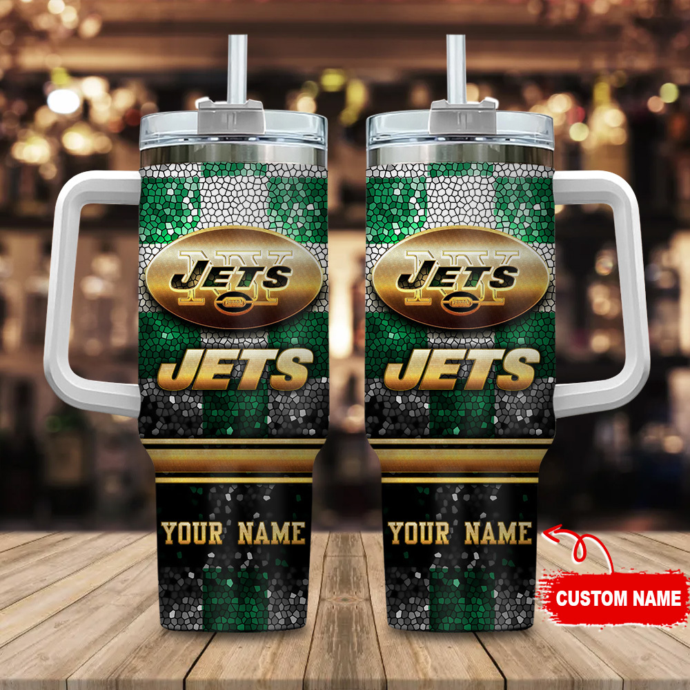 Customizable New York Jets Tumbler with Handle & Straw - Perfect Gift for Fans