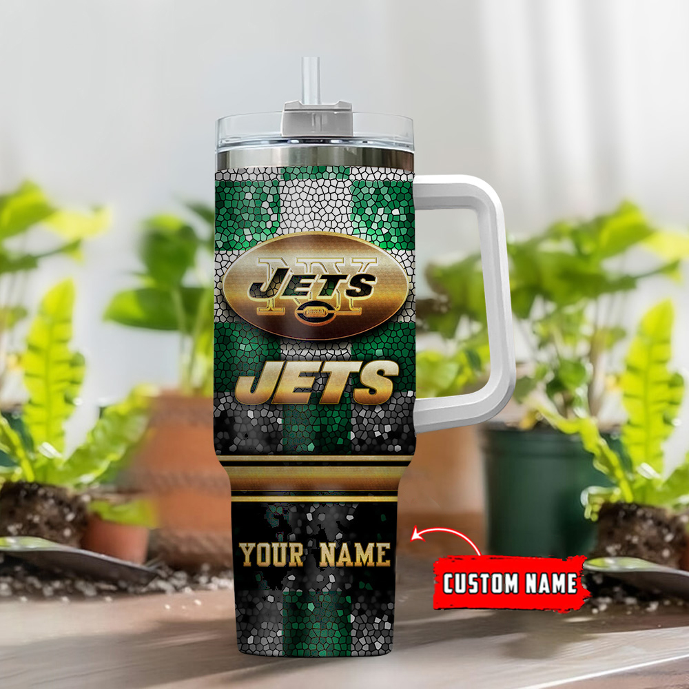 Customizable New York Jets Tumbler with Handle & Straw - Perfect Gift for Fans - Image 2