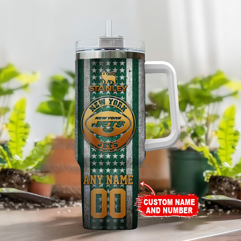 Customizable New York Jets Tumbler with Straw - Personalize Your Name & Number - Image 2