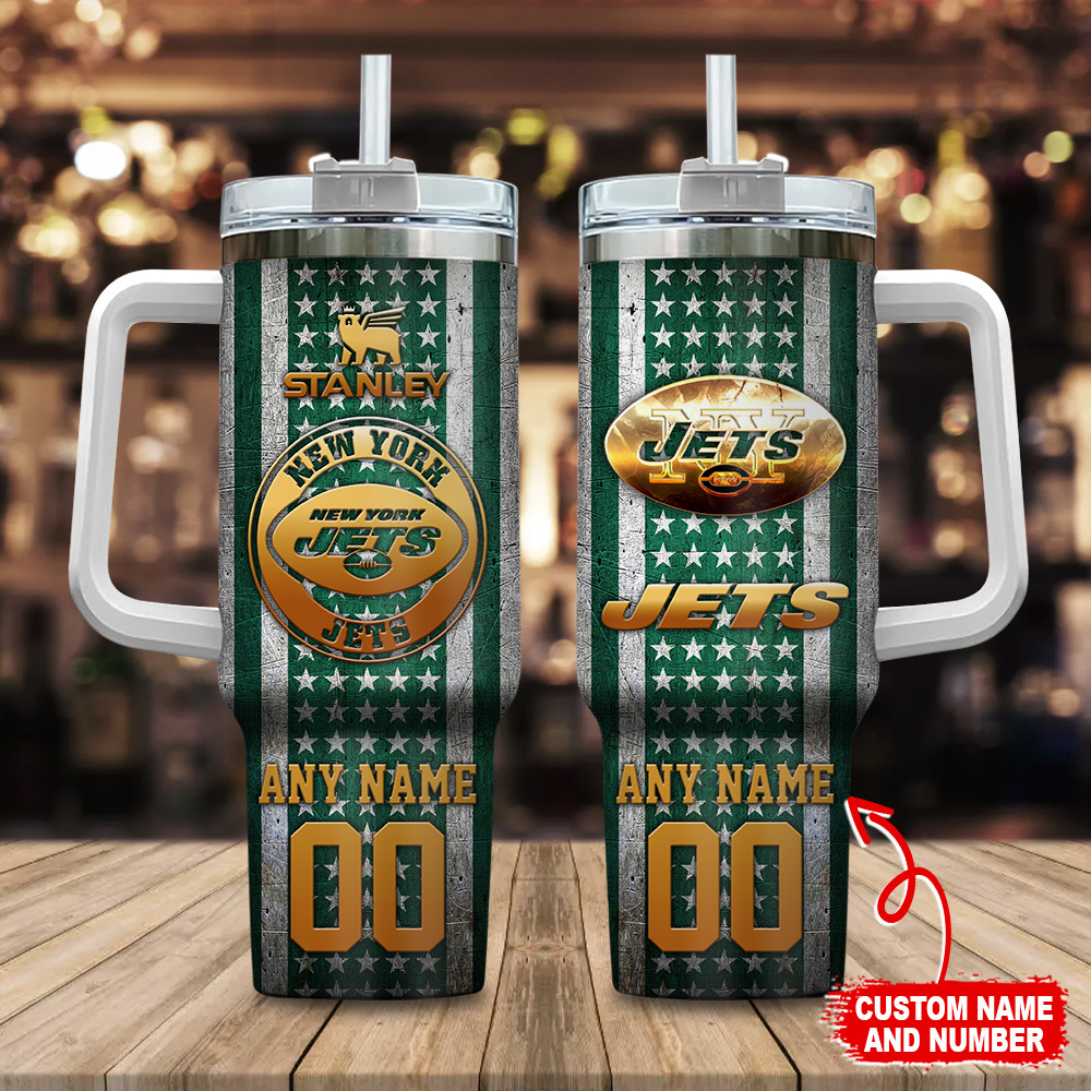 Customizable New York Jets Tumbler with Straw - Personalize Your Name & Number