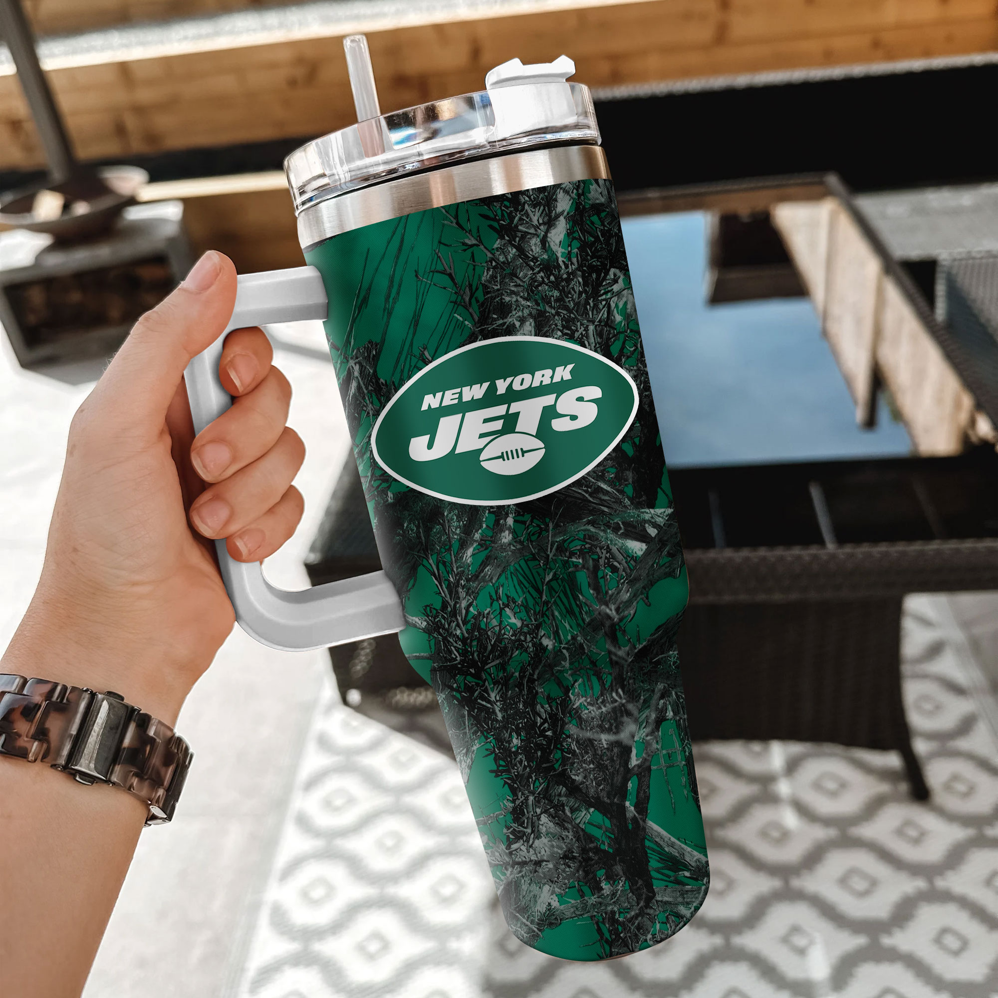New York Jets Camouflage Travel Mug - Durable, Insulated & Stylish - Image 2