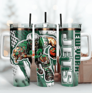 New York Jets Football Tumbler with Handle - Perfect for Fans & Game Days