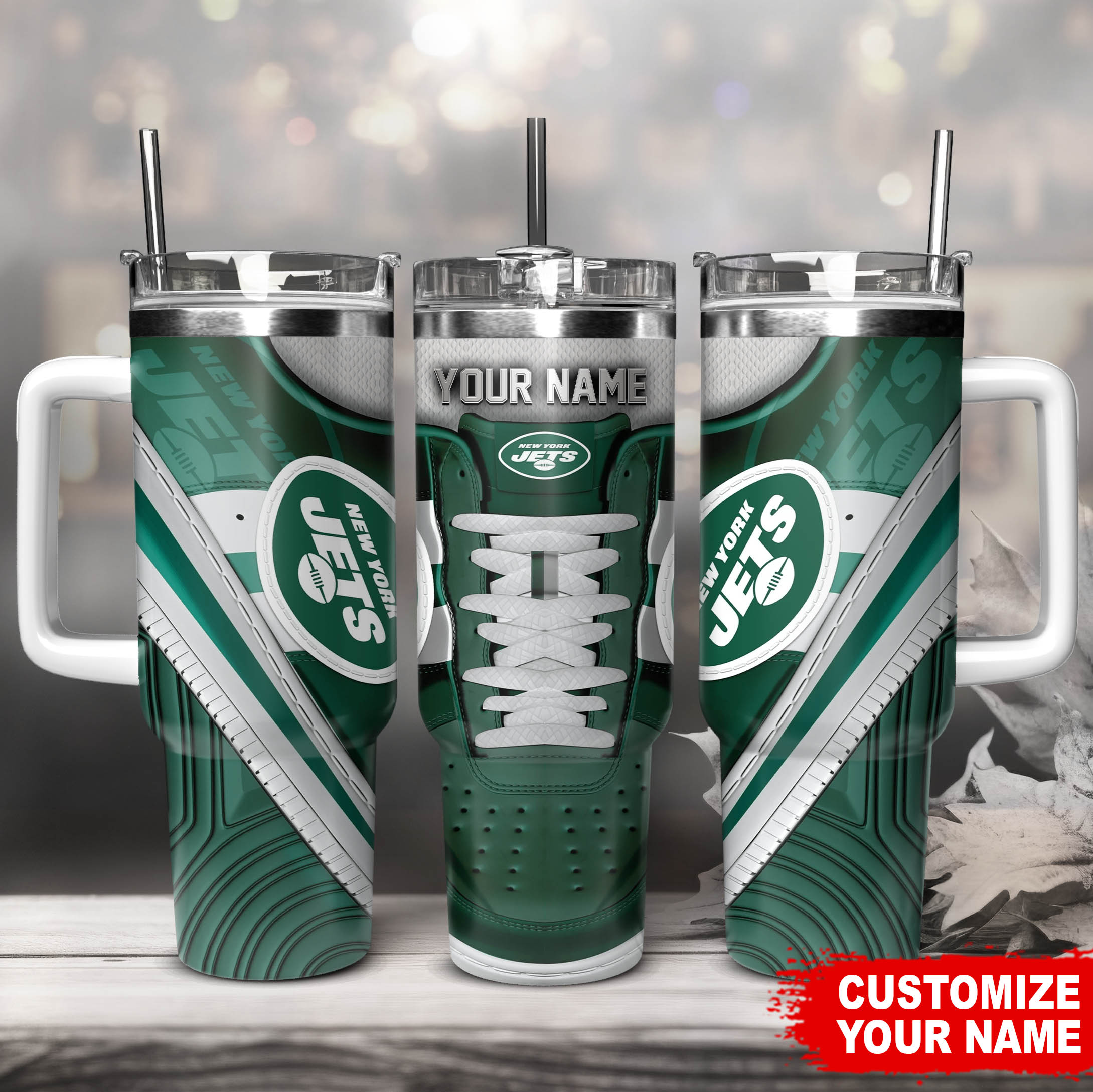 Customizable Jets Tumbler with Handle - Personalized Gift for Fans