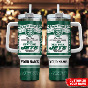 Custom New York Jets Super Bowl Champ Tumbler with Handle - Personalized Name