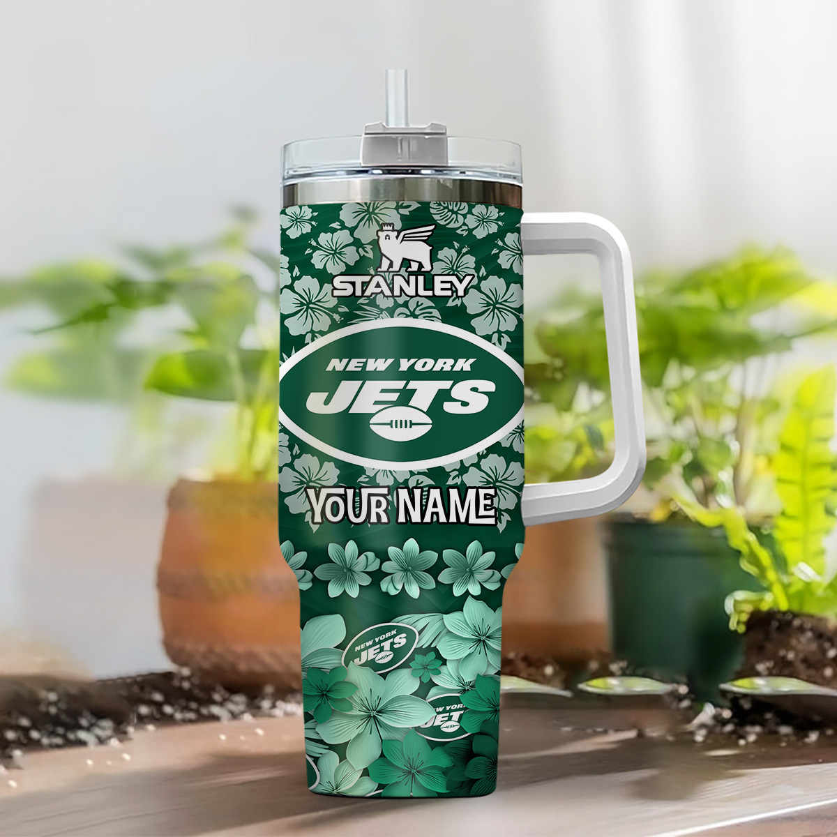 Customizable New York Jets Floral Tumbler with Straw - Personalized Gift - Image 2