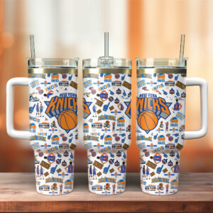 New York Knicks NBA Sports Custom Stanley Quencher 40oz Stainless Steel Tumbler With Handle - Threewoofs