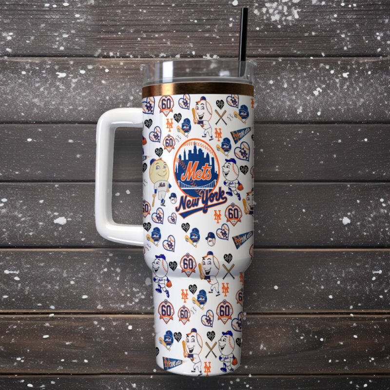 New York Mets MLB Custom Stanley Quencher 40oz Stainless Steel Tumbler With Handle - Threewoofs - Image 2