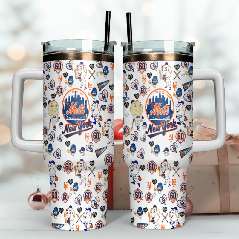 New York Mets MLB Custom Stanley Quencher 40oz Stainless Steel Tumbler With Handle - Threewoofs - Image 4