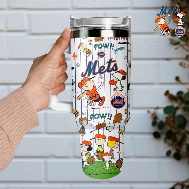 New York Mets x Peanuts MLB Custom Stanley Quencher 40oz Stainless Steel Tumbler With Handle - Threewoofs - Image 2
