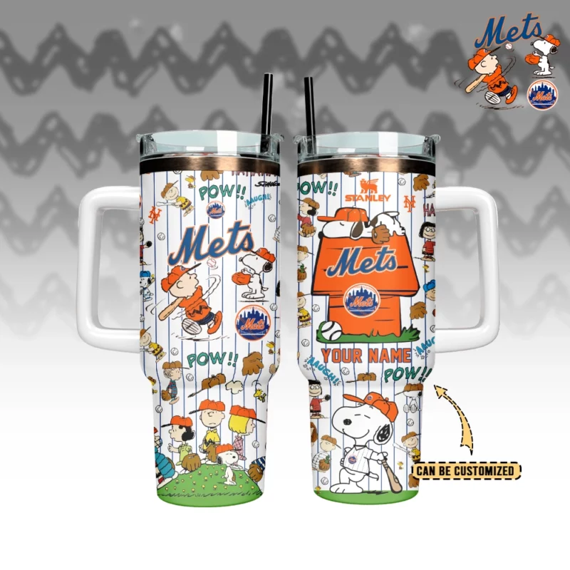 New York Mets x Peanuts MLB Custom Stanley Quencher 40oz Stainless Steel Tumbler With Handle - Threewoofs - Image 3