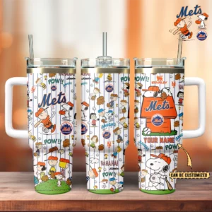 New York Mets x Peanuts MLB Custom Stanley Quencher 40oz Stainless Steel Tumbler With Handle - Threewoofs