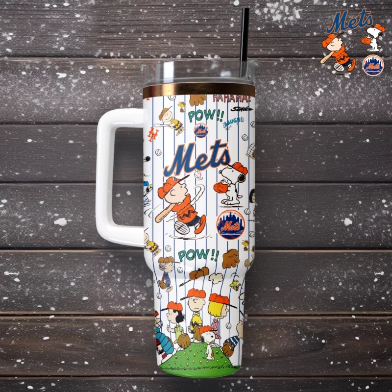 New York Mets x Peanuts MLB Custom Stanley Quencher 40oz Stainless Steel Tumbler With Handle - Threewoofs - Image 4