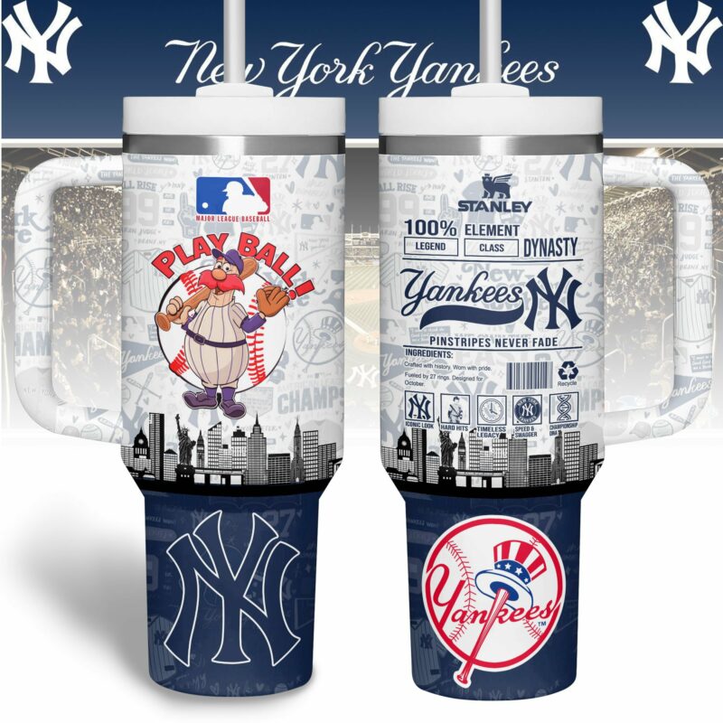 New York Yankees MLB Custom Stanley Quencher 40oz Stainless Steel Tumbler With Handle - Threewoofs