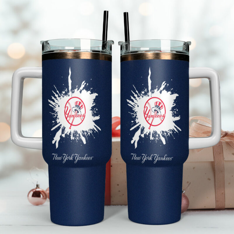 New York Yankees MLB Sports Custom Stanley Quencher 40oz Stainless Steel Tumbler With Handle - Threewoofs - Image 4