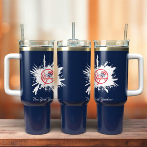 New York Yankees MLB Sports Custom Stanley Quencher 40oz Stainless Steel Tumbler With Handle - Threewoofs