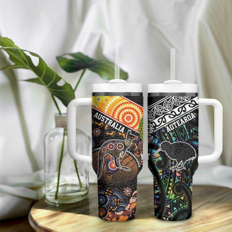 New Zealand and Australia Maori Mix Aboriginal Art Custom Stanley Quencher 40oz Stainless Steel Tumbler With Handle - Threewoofs - Image 9