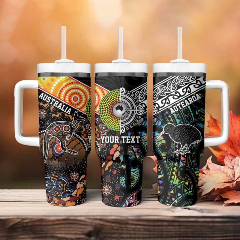 New Zealand and Australia Maori Mix Aboriginal Art Custom Stanley Quencher 40oz Stainless Steel Tumbler With Handle - Threewoofs - Image 4