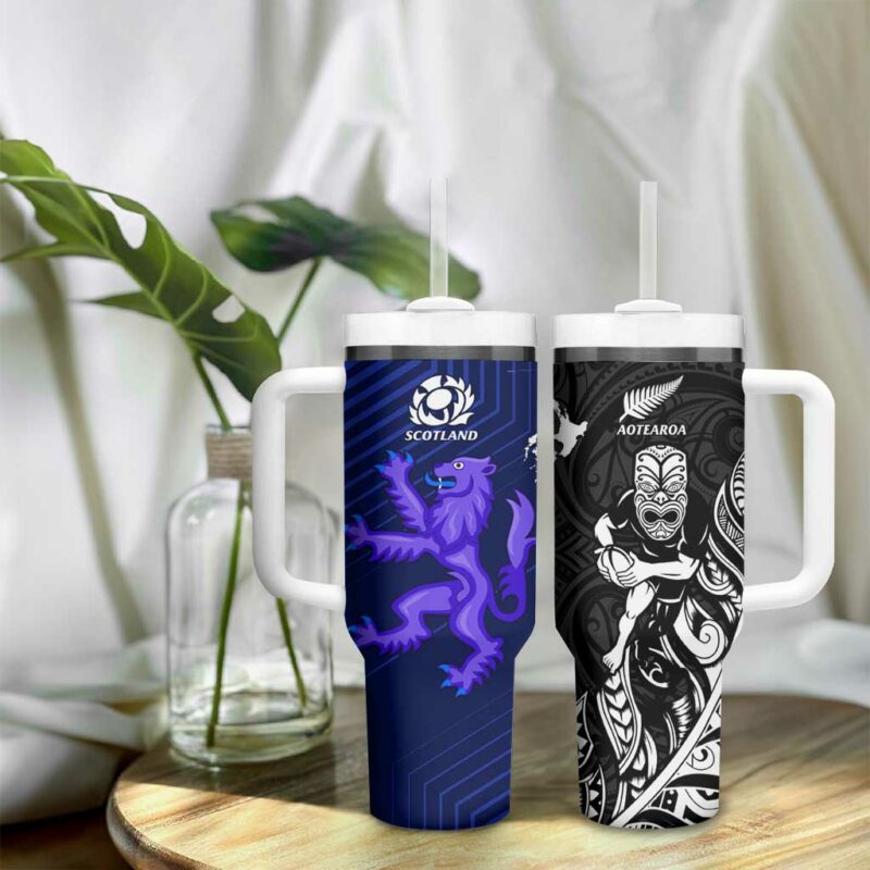 New Zealand and Scotland Rugby All Black Maori With Thistle Together Custom Stanley Quencher 40oz Stainless Steel Tumbler With Handle - Threewoofs - Image 9