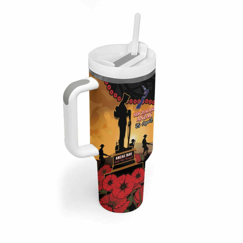 New Zealand Anzac Maori Camouflage Mix Poppies We Will Remember Them Custom Stanley Quencher 40oz Stainless Steel Tumbler With Handle - Threewoofs - Image 3