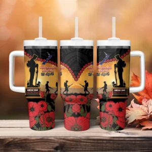 New Zealand Anzac Maori Camouflage Mix Poppies We Will Remember Them Custom Stanley Quencher 40oz Stainless Steel Tumbler With Handle - Threewoofs