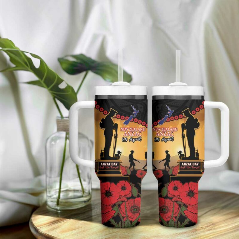 New Zealand Anzac Maori Camouflage Mix Poppies We Will Remember Them Custom Stanley Quencher 40oz Stainless Steel Tumbler With Handle - Threewoofs - Image 9
