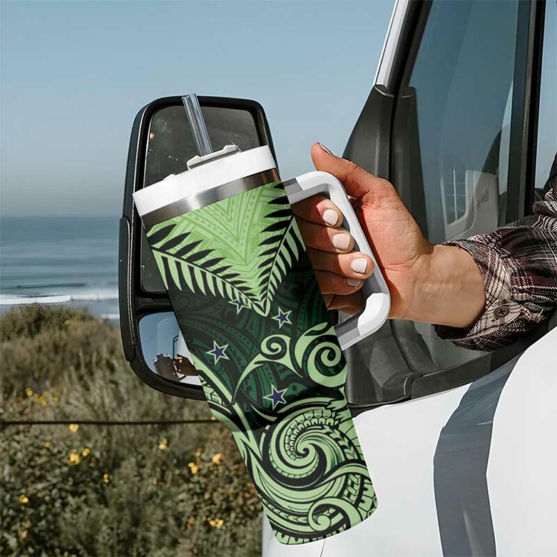 New Zealand Aotearoa Maori Kiwi Green Fern Custom Stanley Quencher 40oz Stainless Steel Tumbler With Handle - Threewoofs - Image 7