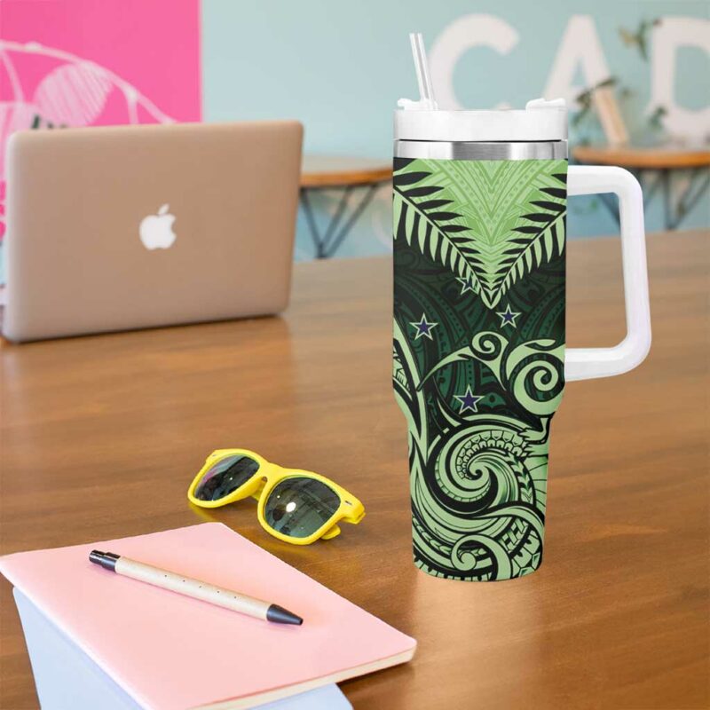 New Zealand Aotearoa Maori Kiwi Green Fern Custom Stanley Quencher 40oz Stainless Steel Tumbler With Handle - Threewoofs - Image 5