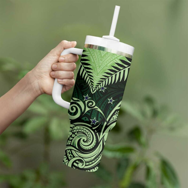 New Zealand Aotearoa Maori Kiwi Green Fern Custom Stanley Quencher 40oz Stainless Steel Tumbler With Handle - Threewoofs - Image 3