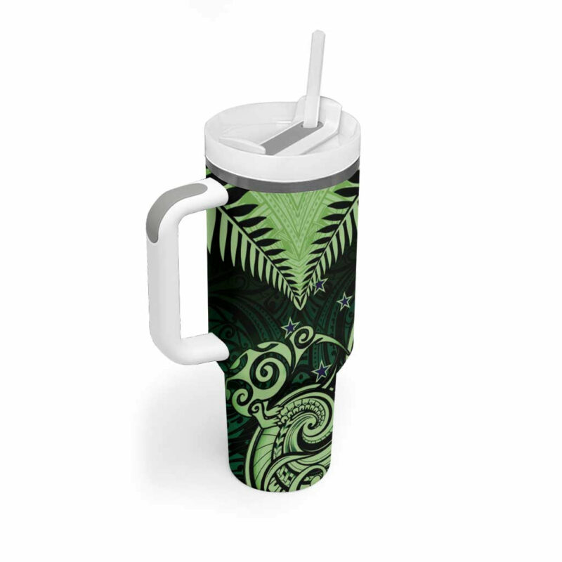 New Zealand Aotearoa Maori Kiwi Green Fern Custom Stanley Quencher 40oz Stainless Steel Tumbler With Handle - Threewoofs - Image 2
