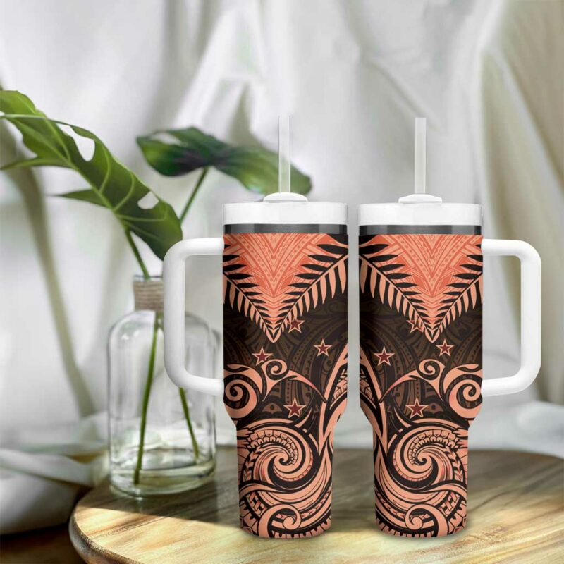 New Zealand Aotearoa Maori Kiwi Orange Fern Custom Stanley Quencher 40oz Stainless Steel Tumbler With Handle - Threewoofs - Image 9