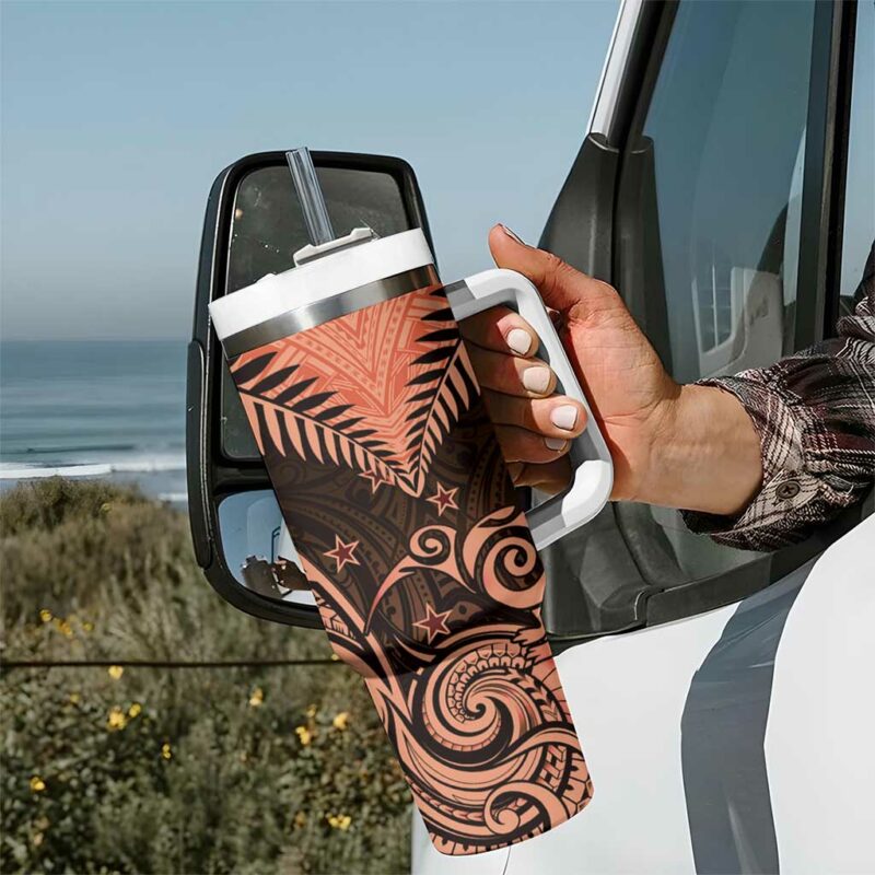 New Zealand Aotearoa Maori Kiwi Orange Fern Custom Stanley Quencher 40oz Stainless Steel Tumbler With Handle - Threewoofs - Image 7