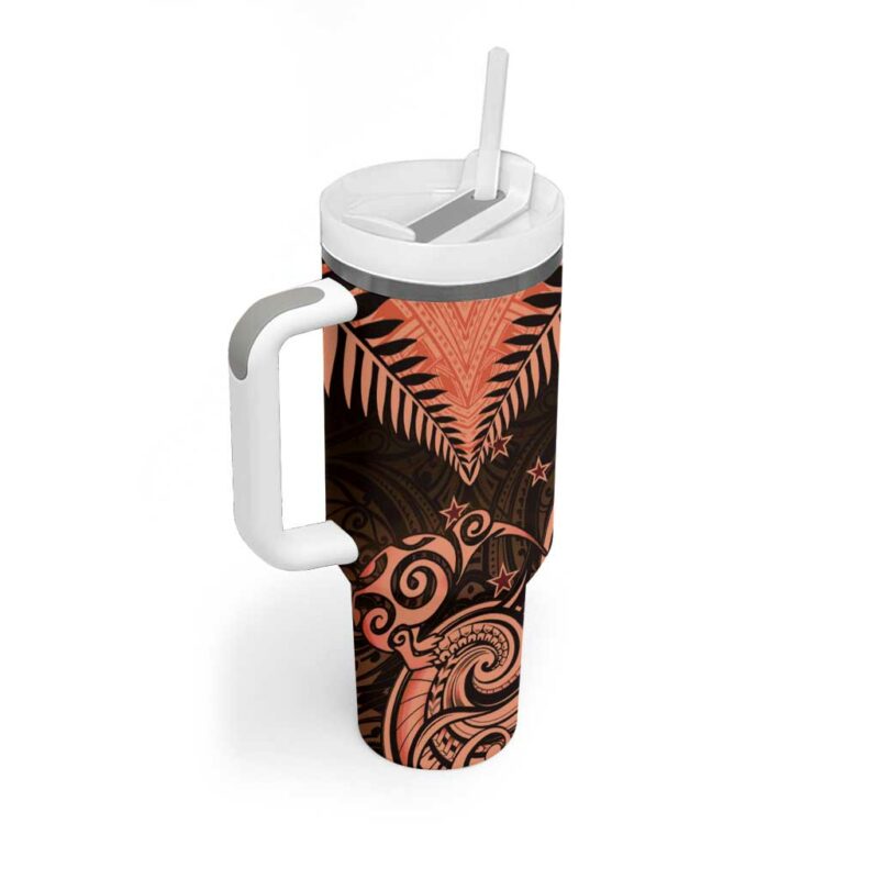 New Zealand Aotearoa Maori Kiwi Orange Fern Custom Stanley Quencher 40oz Stainless Steel Tumbler With Handle - Threewoofs - Image 2