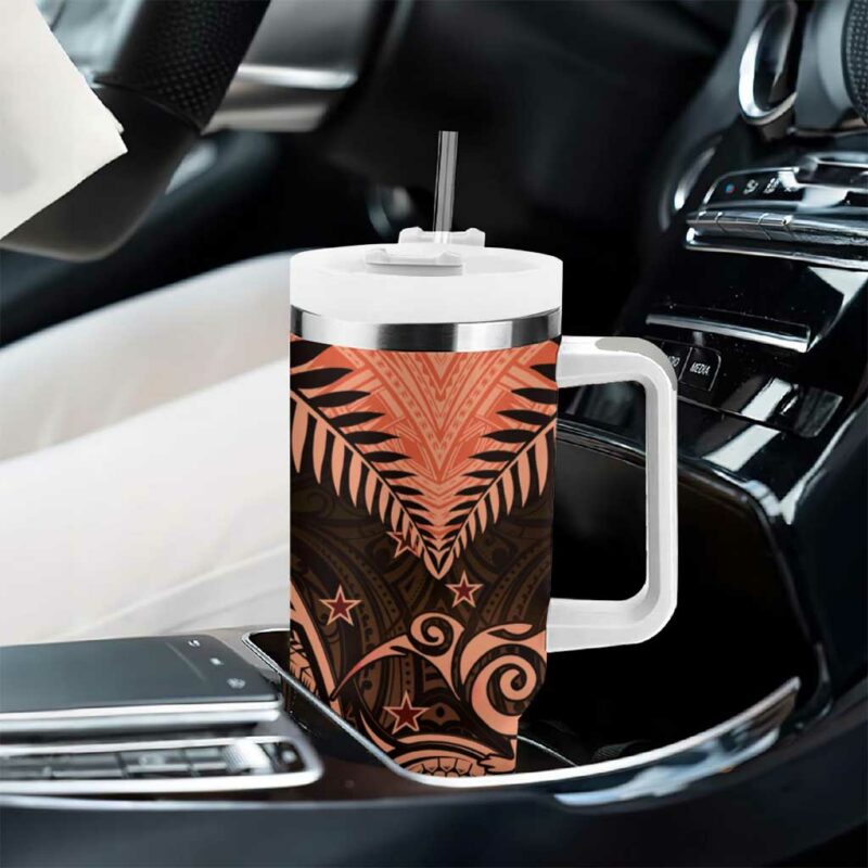 New Zealand Aotearoa Maori Kiwi Orange Fern Custom Stanley Quencher 40oz Stainless Steel Tumbler With Handle - Threewoofs - Image 8