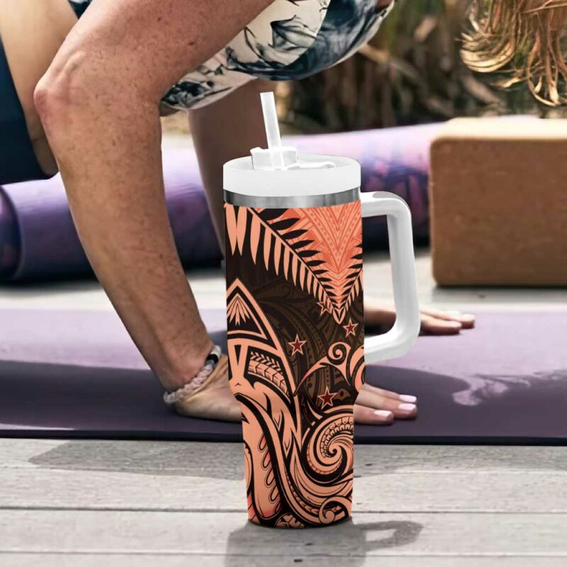 New Zealand Aotearoa Maori Kiwi Orange Fern Custom Stanley Quencher 40oz Stainless Steel Tumbler With Handle - Threewoofs - Image 6