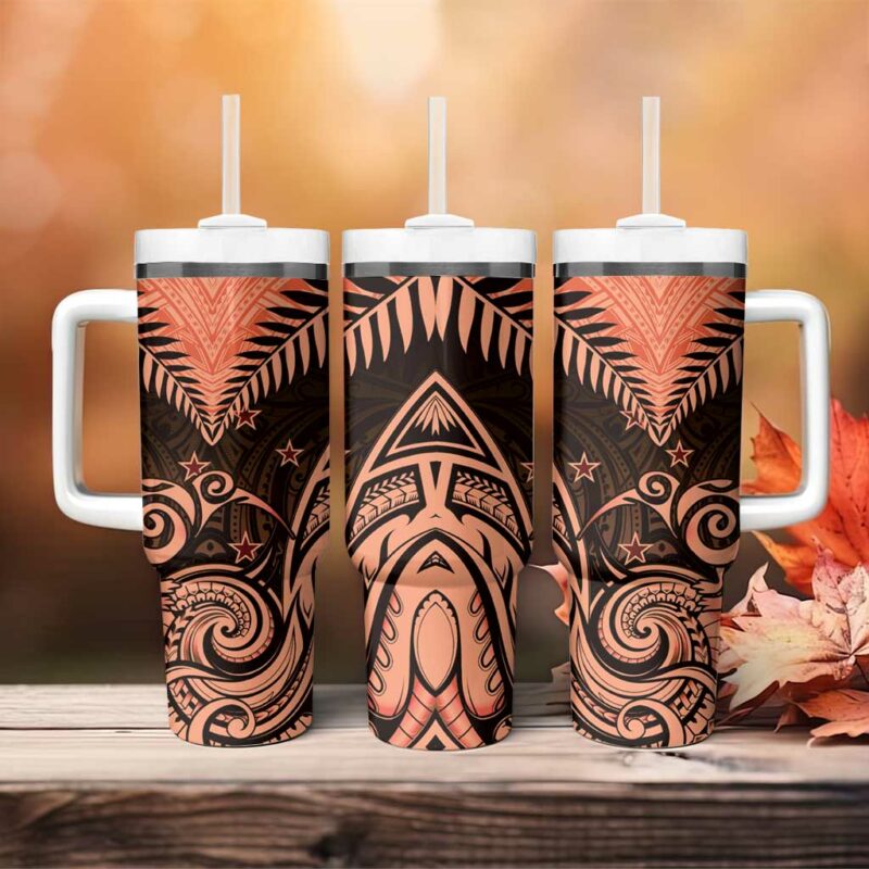 New Zealand Aotearoa Maori Kiwi Orange Fern Custom Stanley Quencher 40oz Stainless Steel Tumbler With Handle - Threewoofs - Image 4