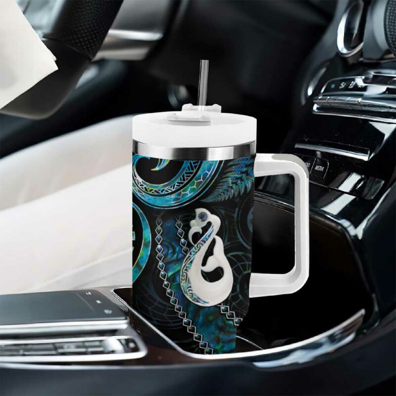 New Zealand Aotearoa Maori Manaia Paua Shell Glitter Turquoise Custom Stanley Quencher 40oz Stainless Steel Tumbler With Handle - Threewoofs - Image 8