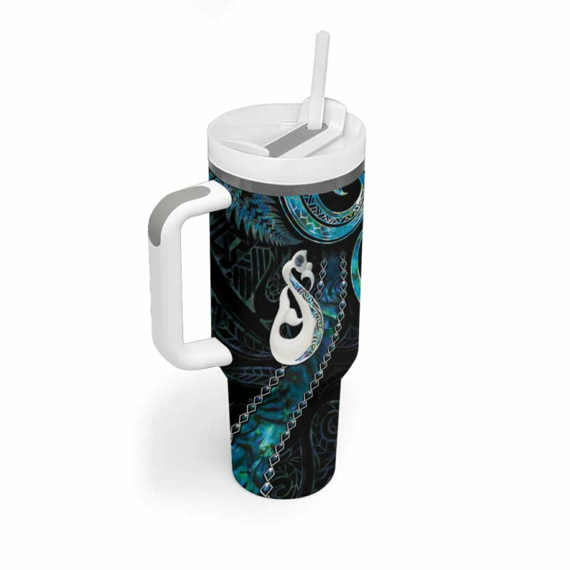 New Zealand Aotearoa Maori Manaia Paua Shell Glitter Turquoise Custom Stanley Quencher 40oz Stainless Steel Tumbler With Handle - Threewoofs - Image 2