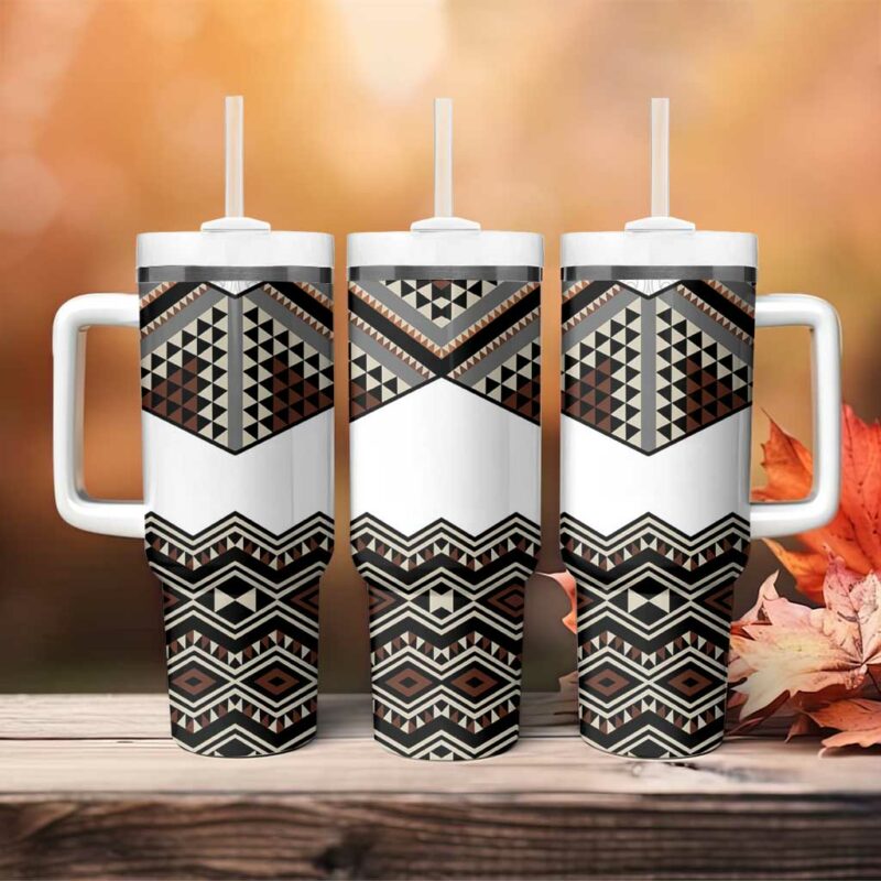 New Zealand Aotearoa Taniko Art Simple Custom Stanley Quencher 40oz Stainless Steel Tumbler With Handle - Threewoofs - Image 4
