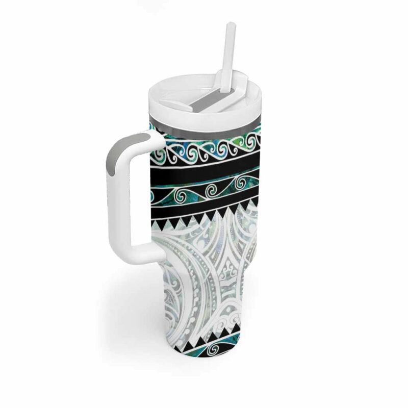 New Zealand Aotearoa With Paua Shell Kowhaiwhai Custom Stanley Quencher 40oz Stainless Steel Tumbler With Handle - Threewoofs - Image 2