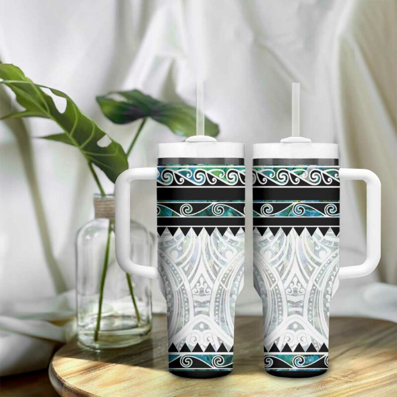 New Zealand Aotearoa With Paua Shell Kowhaiwhai Custom Stanley Quencher 40oz Stainless Steel Tumbler With Handle - Threewoofs - Image 9