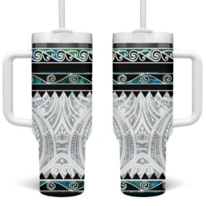 New Zealand Aotearoa With Paua Shell Kowhaiwhai Custom Stanley Quencher 40oz Stainless Steel Tumbler With Handle - Threewoofs