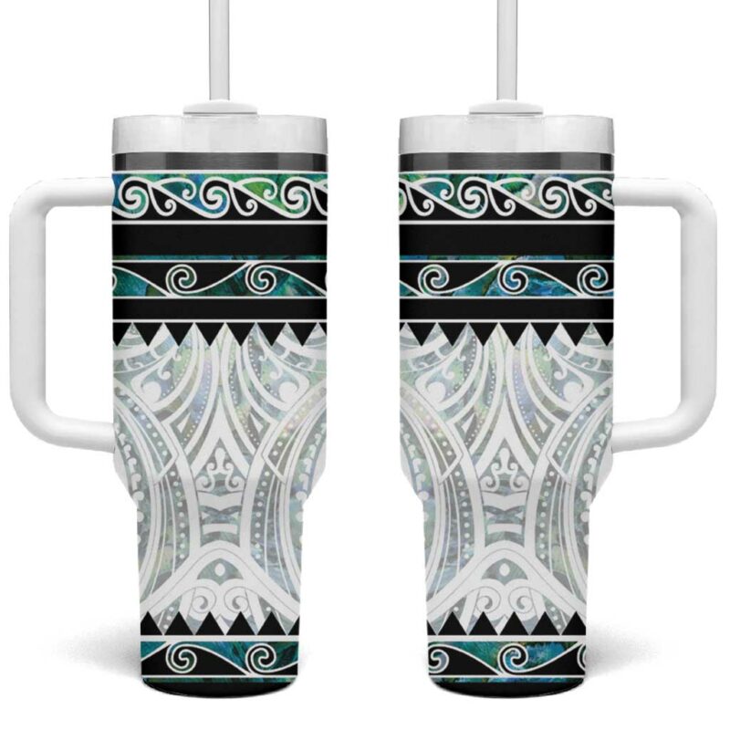 New Zealand Aotearoa With Paua Shell Kowhaiwhai Custom Stanley Quencher 40oz Stainless Steel Tumbler With Handle - Threewoofs