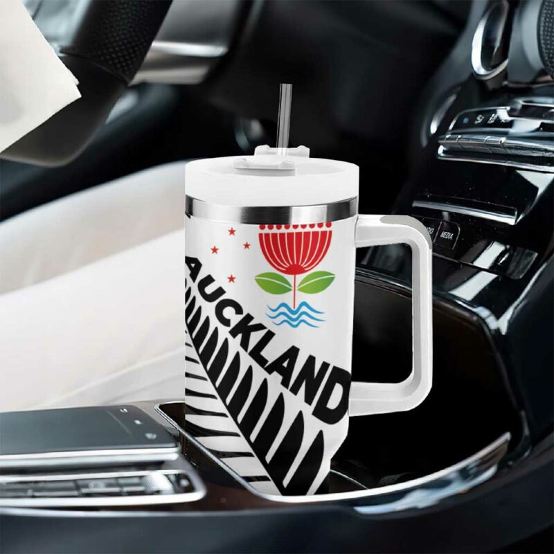 New Zealand Auckland Auckland‚Äôs Emblem and Silver Ferns Maori Art Tattoo Custom Stanley Quencher 40oz Stainless Steel Tumbler With Handle - Threewoofs - Image 8