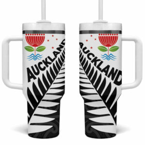 New Zealand Auckland Auckland‚Äôs Emblem and Silver Ferns Maori Art Tattoo Custom Stanley Quencher 40oz Stainless Steel Tumbler With Handle - Threewoofs