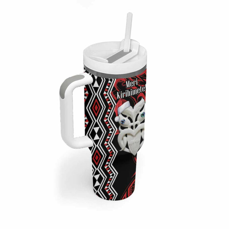 New Zealand Christmas Meri Kirihimete Maori Wheku Taniko Art Custom Stanley Quencher 40oz Stainless Steel Tumbler With Handle - Threewoofs - Image 2
