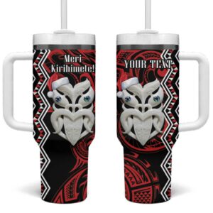 New Zealand Christmas Meri Kirihimete Maori Wheku Taniko Art Custom Stanley Quencher 40oz Stainless Steel Tumbler With Handle - Threewoofs