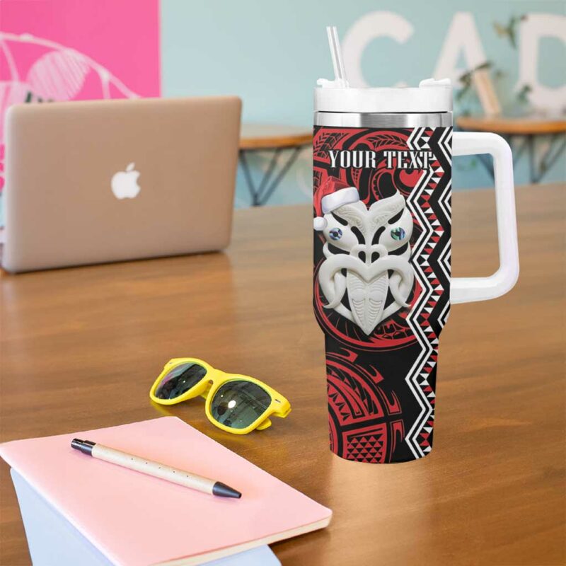 New Zealand Christmas Meri Kirihimete Maori Wheku Taniko Art Custom Stanley Quencher 40oz Stainless Steel Tumbler With Handle - Threewoofs - Image 5