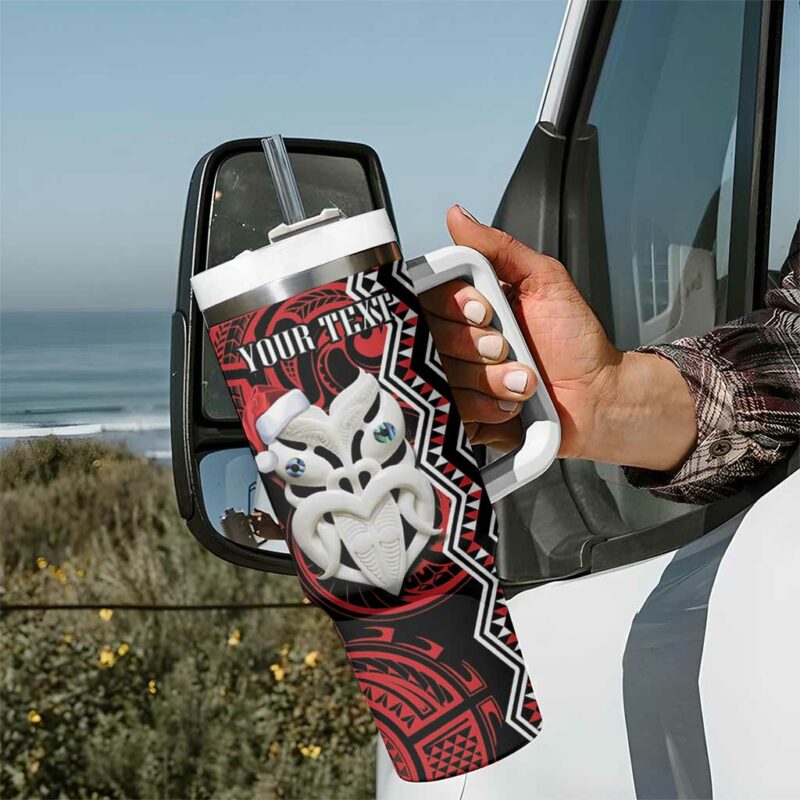 New Zealand Christmas Meri Kirihimete Maori Wheku Taniko Art Custom Stanley Quencher 40oz Stainless Steel Tumbler With Handle - Threewoofs - Image 7